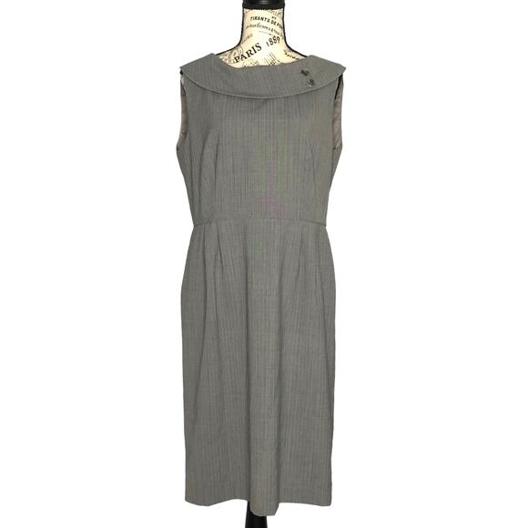 Tahari Arthur S. Levine (12) Pinstripe Fold Collar Sleeveless Sheath Dress Lined - Picture 1 of 14